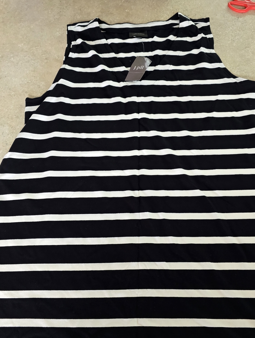 J. Jill Black & White Striped V-Neck Tank New Sz L